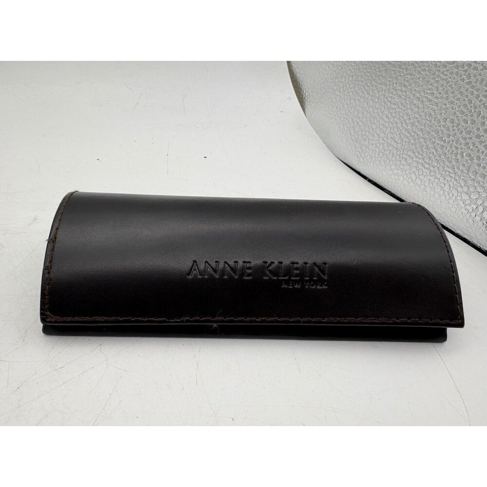 Anne Klein Eyeglass Case Brown Hard Shell Snap Close Logo